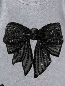 SHEIN Sparklyn 两件套女童休闲时尚蝴蝶结印花T恤和打底裤套装，舒适百搭，适合夏秋日常穿着 - 彩色 - 查看 6