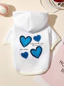 PETSIN 1 件宠物狗猫通用蓝色情书图案印花白色休闲时尚狗狗连帽卫衣 - 白色 - 查看 1