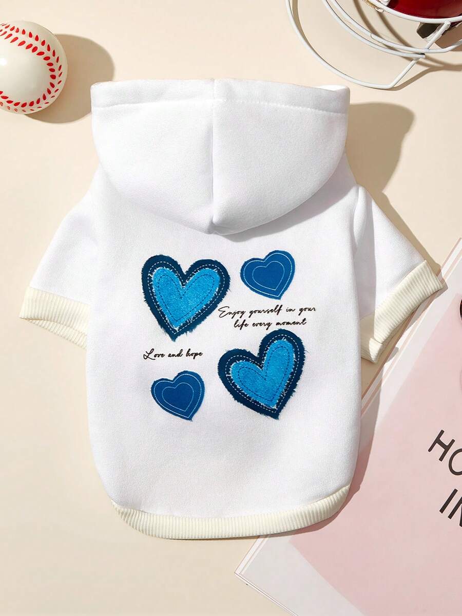 PETSIN 1 件宠物狗猫通用蓝色情书图案印花白色休闲时尚狗狗连帽卫衣 - 白色 - 查看 1