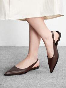 CUCCOO BIZCHIC Basic Simple Solid Pointed Toe Flats Commuter Shoes, Black Glossy PU For Women, Workplace Spring Shoes Spring Break Easter For Christmas Spring Shoes - patent leather brown - View 4