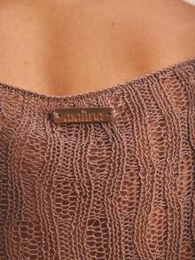 Aralina Sheer Mesh Crochet Ladder Knit Vacation Festival Drapey Summer Spring Swim Beach Cover Up Pull Over Sexy Brown - Brown - View 3