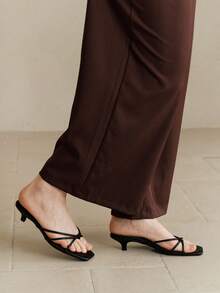 女士高跟凉鞋，款式多样，包括粗跟、方跟、杯跟和拖鞋跟，黑色套脚凉鞋，带趾环和绑带，猫跟 - 黑色 - 查看 3