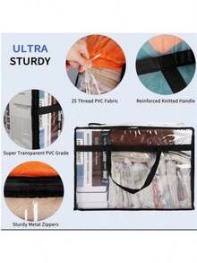 Conjunto de 1/4 Sacos de armazenamento plásticos transparentes extragrandes de 40L com zíper e alças reforçadas, ideais para guardar roupas, roupas de cama e materiais de mudança. - Multicolorido - Ver 7
