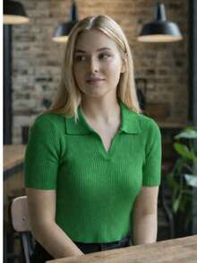 Crop top tejido con cuello en V Camisero - verde - Ver 3