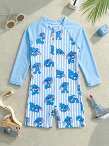 小女孩卡通印花沙滩度假连体泳衣 - 彩色 - 查看 6