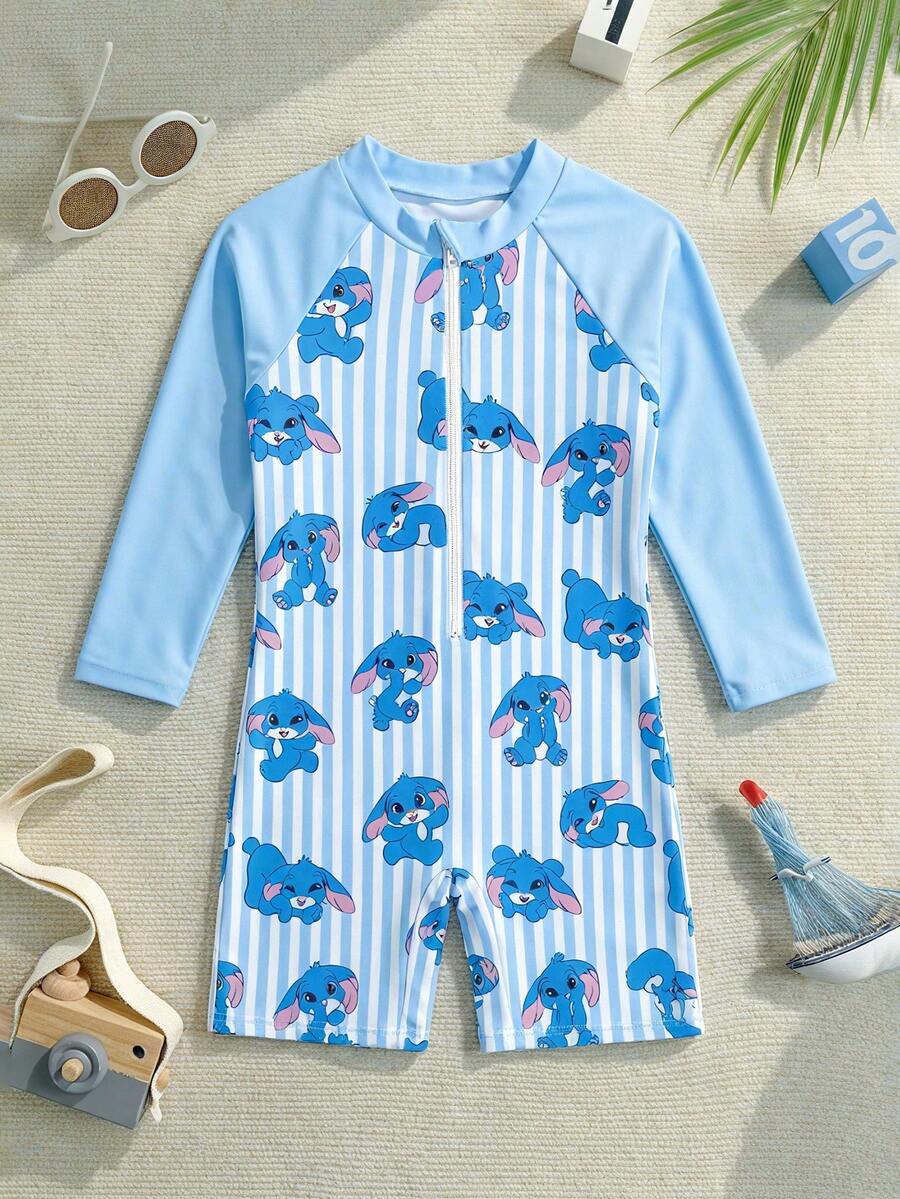 Traje de baño de una pieza con estampado de dibujos animados para niñas para vacaciones en la playa - Multicolor - Ver 1