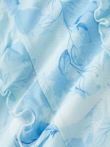 SHEIN MOD 不对称下摆吊带蓝色花卉多层荷叶长裙，带荷叶边装饰 - 淺藍色 - 查看 7