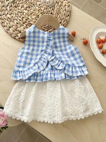 LMoss Kids 2件套女婴格子圆领休闲背心和裙子套装 - 彩色 - 查看 3