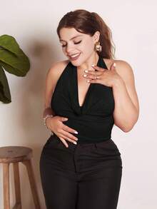 Lupita Cardoza 女士圆领无袖短款 Y2K 红色性感上衣，时尚纯色 - 黑色 - 查看 5