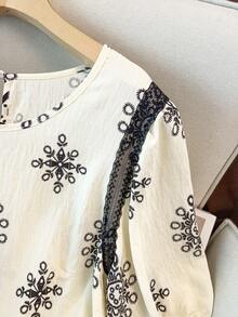 GlowEve CURVE Plus Size Women's Black And White Bohemian Print Blouse Top,Elegant Summer Boho French Style Loose Fit Casual Short Sleeve Shirt For Tea Party,Beach - Multicolor - View 5