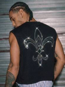 AXEPEAK Men's Letter Graphic Crew Neck Casual Loose Tank Top - Black - View 8