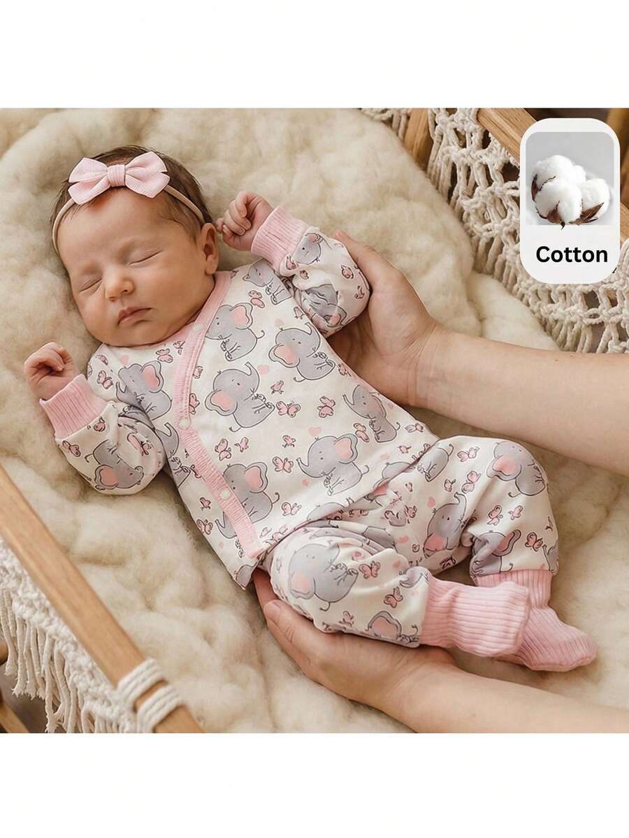 Loomiva Newborn Baby Girl Cartoon Bear Pattern Knitted Soft Crew Neck Long Sleeve Pullover Top And Elastic Waist Pants 2-Piece Set - Multicolor - View 1