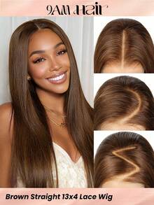 红棕色 13x4 蕾丝前发假发 直发 透明蕾丝前发假发 180 度 预拔 含婴儿头发 女士适用 - S4 - 查看 2