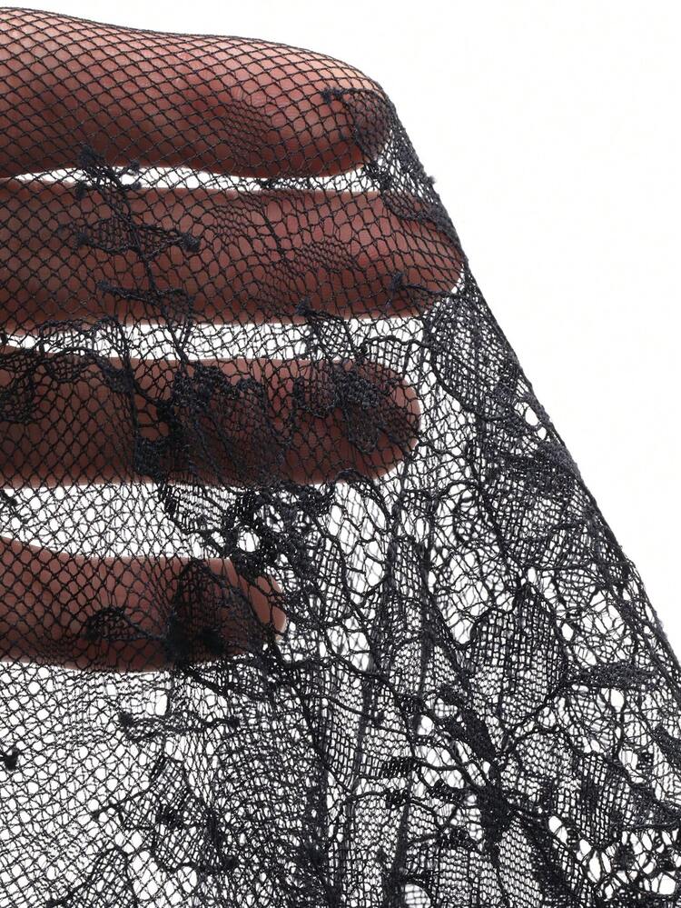 Women's Summer Lace Fabric Lapel Long Sleeve Drawstring Hem Hollow Lace Elegant Tie-Front Blouse