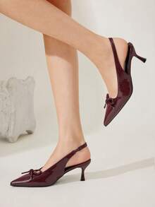 CUCCOO CHICEST 女士时尚黑色蝴蝶结尖头细高跟鞋，适合通勤、约会、派对等春季场合，春假、复活节、舞会等场合的理想之选。 - 咖啡棕 - 查看 4