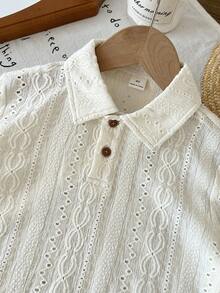 LMoss Kids 1pc Young BoyPolo Shirt With Collar, Short Sleeve, Jacquard Hollow Design - White - View 5