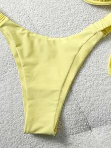 Yellow Tie-Up Bikini With Underwire & Spaghetti Strap - Yellow - View 6