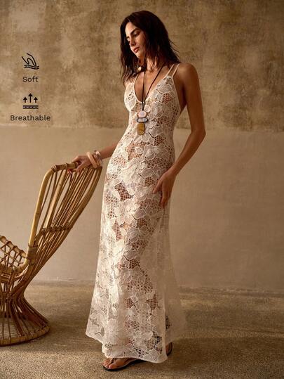 MOTF PREMIUM CASUAL VACATION FLORAL PRINT BACKLESS DRESS WITH SLIT HEM AND SHEER OVERLAY