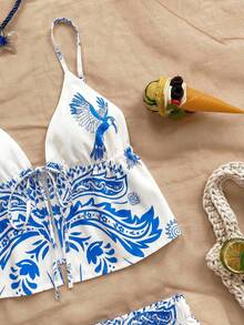 Soleia Women's Casual Printed Camisole & Shorts 2 Pieces Set, Summer - Baby Blue - View 3