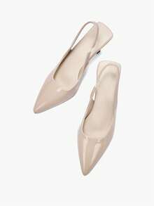 Women's Pointed Toe Kitten Heel Slip-On Sandals - Khaki - View 13