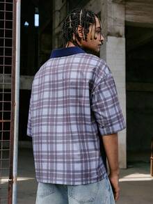 PAVTROS Men's Comfortable Fashion Plaid Print Polo Shirt - Royal Blue - View 2