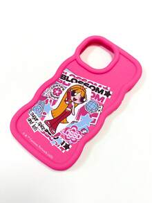 THE POWERPUFF GIRLS X SHEIN 飞天小女警洋红色磨砂硅胶手机壳，镜头保护防震保护套，复古拼贴卡通日常礼物配件，兼容iPhone和Galaxy手机壳 - 玫紅色 - 查看 5