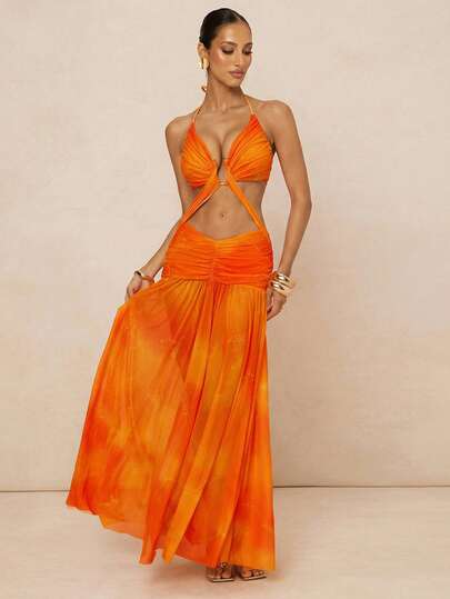 Lumalex 女士扎染露腰露背吊带罩衫连衣裙，适合度假穿着