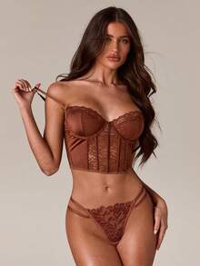 SHEIN BAE Wireless Bra, Fashionable For Summer Brown Lace Bra Top Bras For Women Lace - Brown - View 3