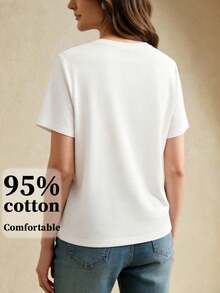 Anewsta Women's Elegant Fashion Fitted Rhinestone Embellished T-Shirt, Suitable For Commuting - White - View 2