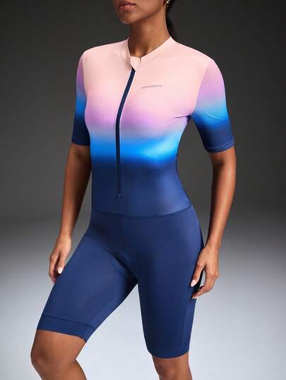 Powerista 女士渐变色拉链休闲百搭日常穿着及户外骑行短袖上衣