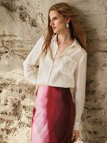 MOTF PREMIUM CAMISA DE MANGA LARGA CON BOTONES DELANTEROS Y DETALLES BORDADOS PARA MUJER - Blanco - Ver 6