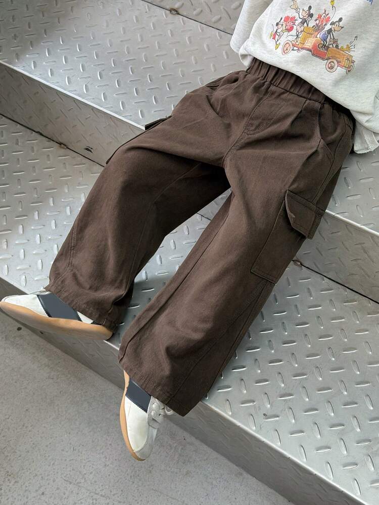 Young Boy Cargo Pocket Wide Leg Loose Casual Jeans