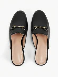 2025秋夏女士露背平底鞋，新款一脚蹬穆勒鞋，金属扣平底芭蕾拖鞋，休闲乐福鞋 - 黑色 - 查看 12