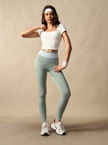 VARSIVA Green Seamless Women's -Lifting Sports Leggings,Hollow-Out Design Fitness Pants For Yoga,Pilates,Running & Everyday Wear,Chic Street Casual Style - Multicolor - View 6
