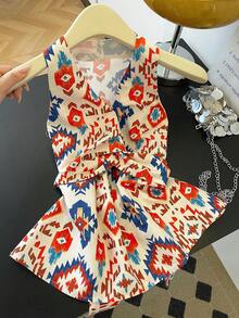 Resyla 女士几何图案扭结设计无袖休闲上衣 - 彩色 - 查看 4