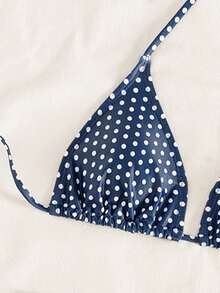 Swim Mod Bộ bikini cạp thấp, cổ yếm, màu xanh hải quân phối chấm bi trắng, gợi cảm dành cho nữ, thích hợp cho mùa hè. - Màu xanh hải quân - Xem 4