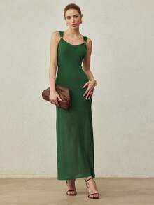 MOTF PREMIUM ELEGANT FITTED LONG KNIT DRESS, SPRING/SUMMER - Green - View 1