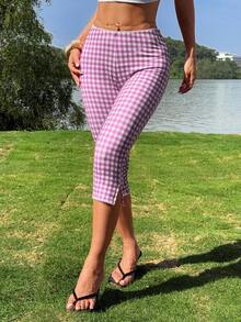 CovetEZ Quần legging nữ dáng dài 7/8, in họa tiết, kiểu dáng thường ngày, phong cách nghỉ dưỡng đồng quê, xẻ tà. - Màu tím - Xem 6