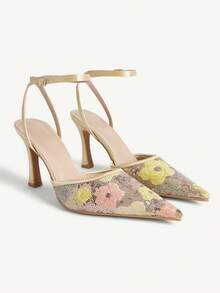 CUCCOO CHICEST Damskor Spetsiga Bröllopsbankett Fest Eleganta Blommor Höga Klackar - Guld - Visa 2