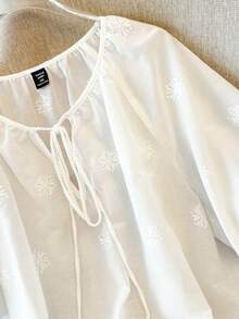 GlowEve CURVE Women's Elegant Casual Raglan Short Sleeve Embroidered Blouse - White - View 3