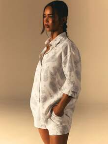 Athîral Women's Casual Vacation Paisley Printed Long Sleeved Shirt And Shorts 2-Piece Set, Spring And Summer Wear, Women's Casual Set, Date Party Set, Daily Set Wear, Holiday Wear, - Multicolor - View 6