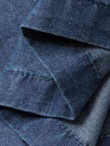 DAZY 女士V领短袖宽松字母印花休闲街头风牛仔套头衫，夏季 - 中等水洗藍 - 查看 7