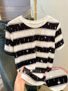 Resyla Women's Striped Print Digital 3D Round Neck Regular T-Shirt - Multicolor - View 1