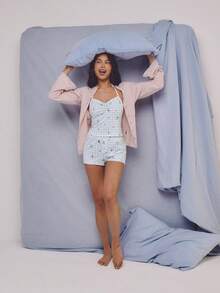 Athîral 女士格子蝴蝶结吊带上衣和短裤睡衣套装 - 彩色 - 查看 4