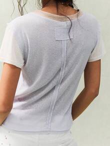 SoleilVie Áo tay ngắn kiểu Bohemian Dopamine phối màu tương phản 2 trong 1 - Màu tím - Xem 2