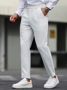 Manfinity Bizformal Pantalones casuales rectos de bolsillo color albaricoque para hombre - Albaricoque - Ver 1