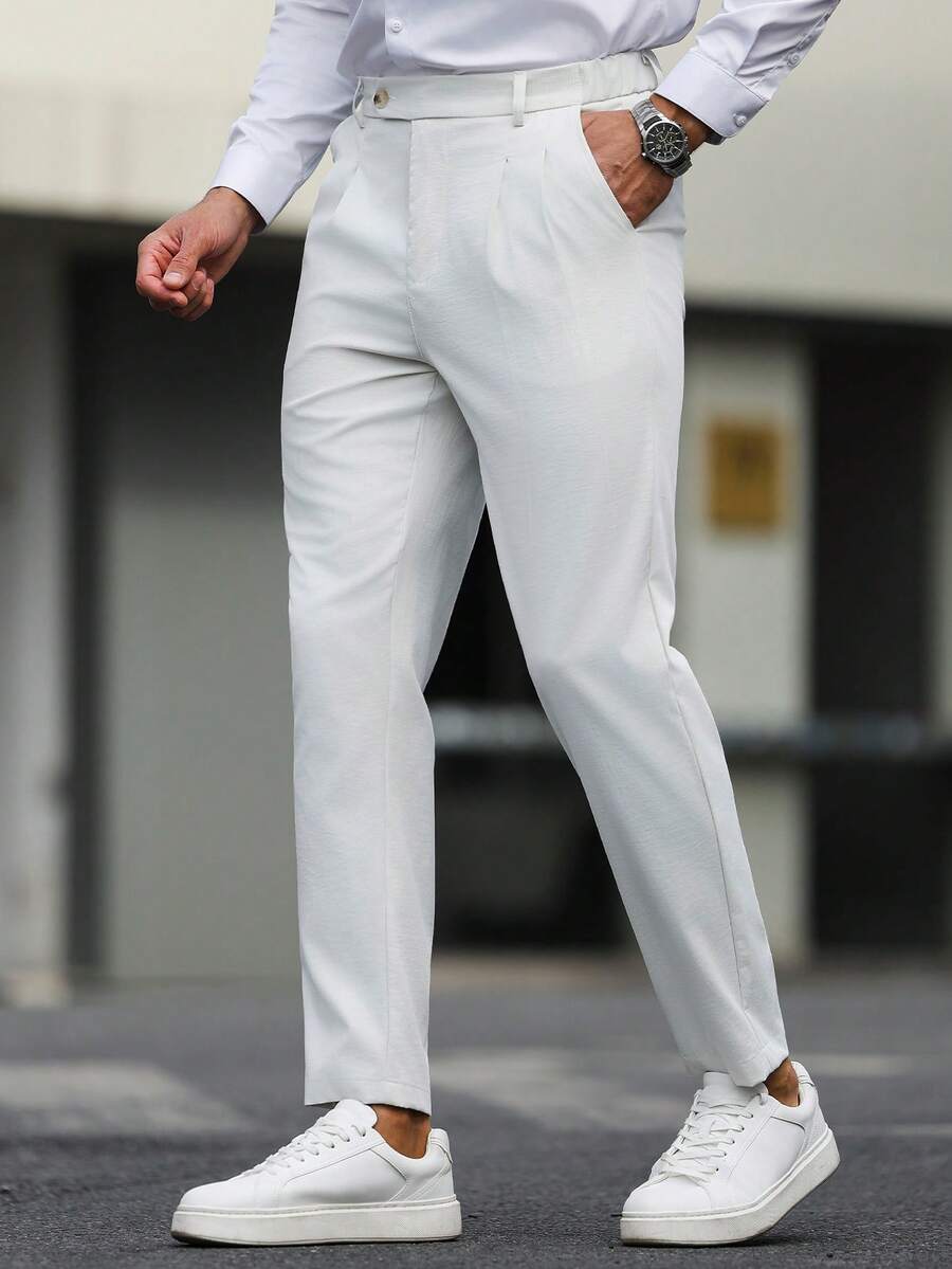 Manfinity Bizformal Pantalones casuales rectos de bolsillo color albaricoque para hombre - Albaricoque - Ver 1