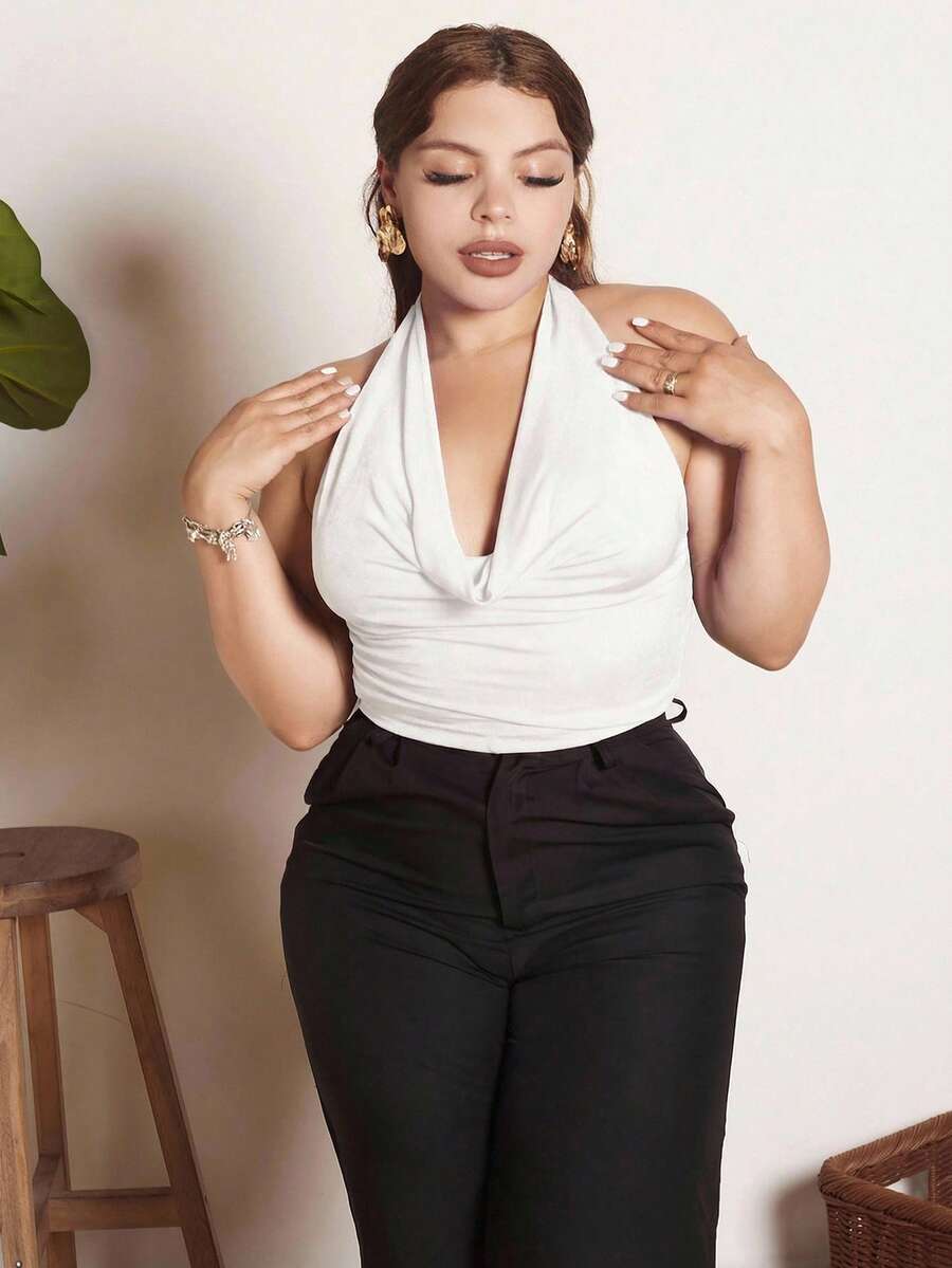 Lupita Cardoza 女式圆领无袖短款 Y2K 红色性感上衣,时尚纯色 - 白色 - 查看 1