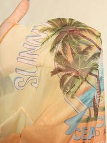 ROMWE Avant 女士度假风渐变棕榈树日落印花薄纱衬衫 - 黃色 - 查看 8