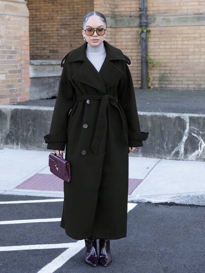 Melissa Matos 1 件女式纯色长袖纽扣前系带休闲夹克，适合秋冬季日常穿着